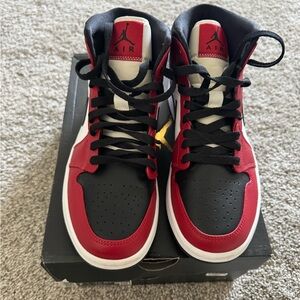 Nike Air Jordan 1 Mid Sneakers Red Black White